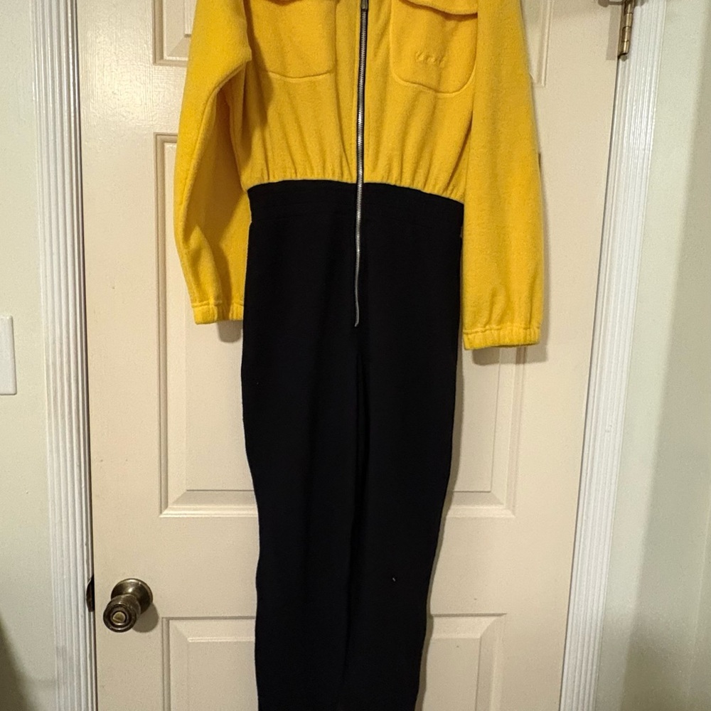 Italian Yellow and Black Zip-Up Fleece Jumpsuit